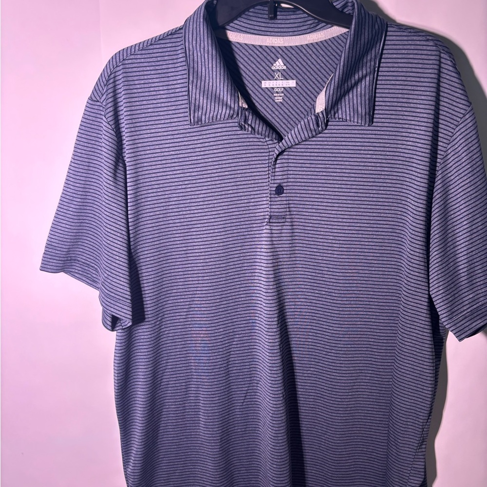 Adidas Men's Blue Striped Golf Polo Shirt